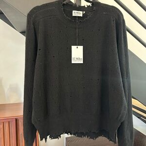 NWT 27 Miles Malibu Cashmere Black Distressed Sweater Sz Large